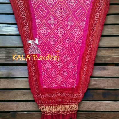 Pink Red BavanBarg Bandhani Dupatta Pure Gaji Silk