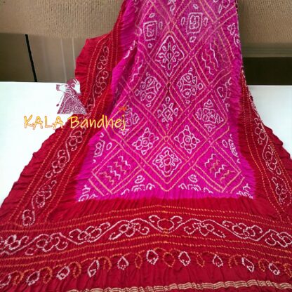 Pink Red BavanBarg Bandhani Dupatta Pure Gaji Silk - Image 2