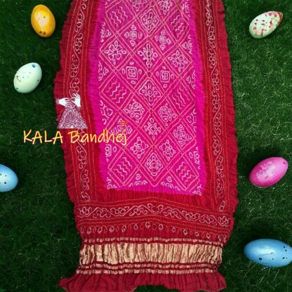 Pink Red BavanBarg Bandhani Dupatta Pure Gaji Silk - Image 3