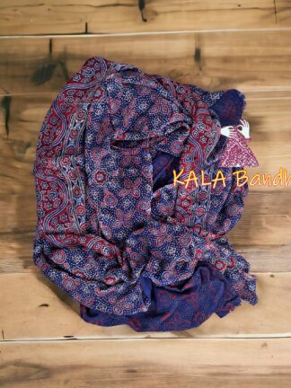 Blue Ajrak Dupatta Panel HandBlock Pure ModalSilk