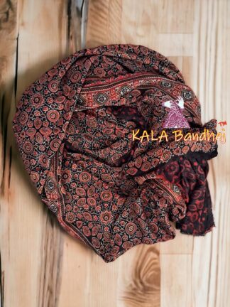 Black Ajrak Dupatta Panel HandBlock Pure ModalSilk