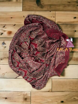Maroon Ajrak Dupatta Panel HandBlock Pure ModalSilk