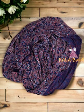 Blue Ajrak Dupatta Panel Handblocked Pure ModalSilk