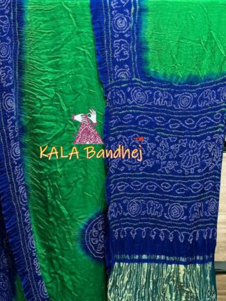 Blue Parrot Ras Mandal Bandhani Saree Pure Gaji Silk