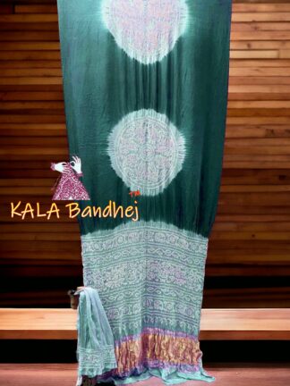 Teal Ras Mandal Bandhani Saree Pastel Pure Gaji Silk
