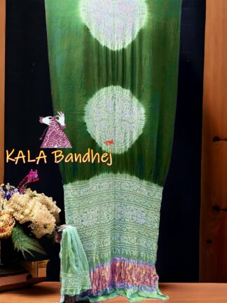 Mehndi Ras Mandal Bandhani Saree Pastel Pure Gaji Silk