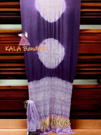 Purple Lavender Ras Mandal Bandhani Saree Pastel Pure Gaji Silk