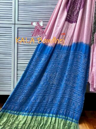 SkyBlue Ras Mandal Bandhani Multi Color Saree Pure Gaji Silk