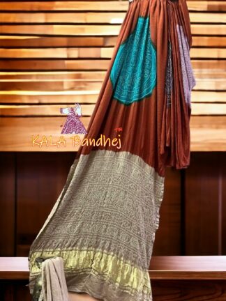 Brown Ras Mandal Bandhani Multi Color Saree Pure Gaji Silk