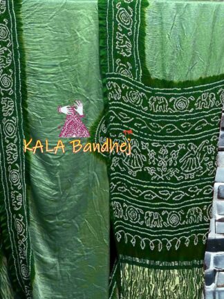 Pista Mehndi Ras Mandal Bandhani Saree Pure Gaji Silk