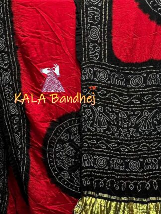 Red Black Ras Mandal Bandhani Saree Pure Gaji Silk