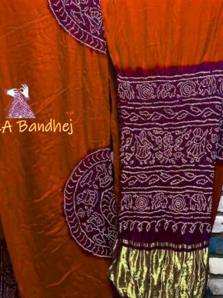 Rust Brinjal Ras Mandal Bandhani Saree Pure Gaji Silk