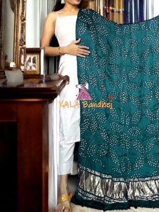 Peacock Blue Leaf Bandhani Dupatta Pure Modal Silk