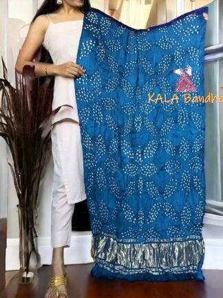Deep Sky Leaf Bandhani Dupatta Pure Modal Silk
