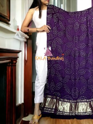 Brinjal Leaf Bandhani Dupatta Pure Modal Silk