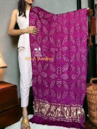 Magenta Leaf Bandhani Dupatta Pure Modal Silk