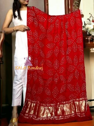 Red Leaf Bandhani Dupatta Pure Modal Silk