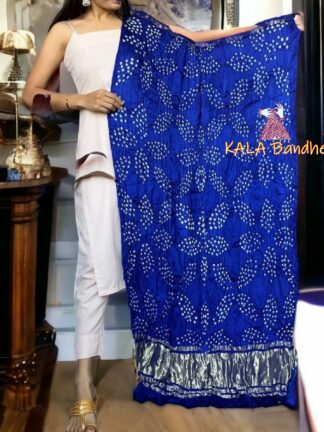 Royal Blue Leaf Bandhani Dupatta Pure Modal Silk