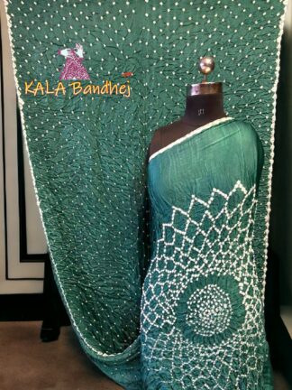 Pastel Gren Bandhani Makdi Saree Pure Modal Silk