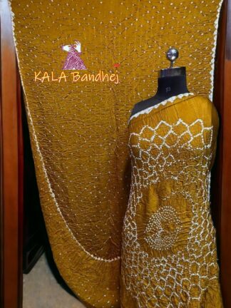 Mustured Bandhani Makdi Saree Pure Modal Silk