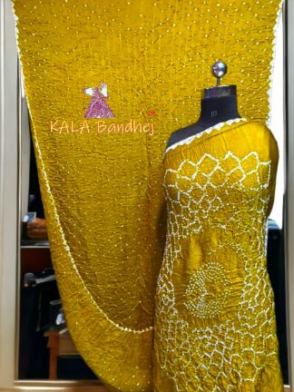 Yellow Bandhani Makdi Saree Pure Modal Silk