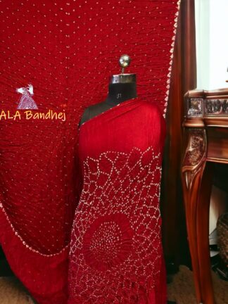 Red Bandhani Makdi Saree Pure Modal Silk
