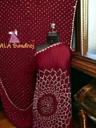 Maroon Bandhani Makdi Saree Pure Modal Silk