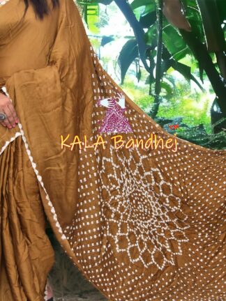Mustered Gold Bandhani Saree Makdi Pure Modal Silk