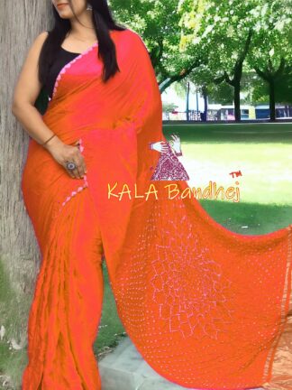 Orange Bandhani Saree Makdi Pure Modal Silk