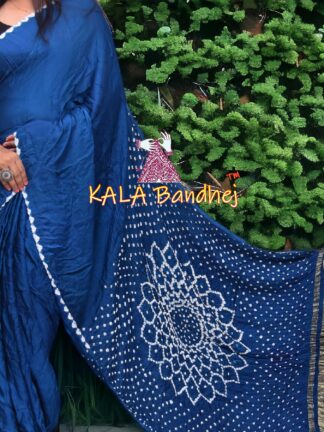 Sky Blue Bandhani Saree Makdi Pure Modal Silk