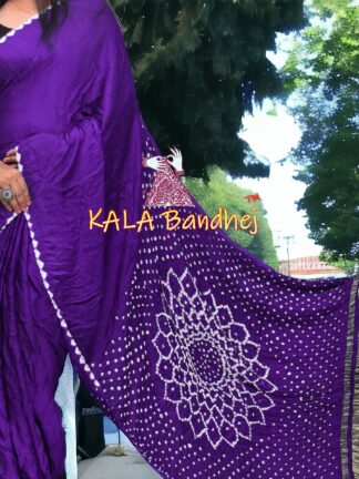 Purple Bandhani Saree Makdi Pure Modal Silk