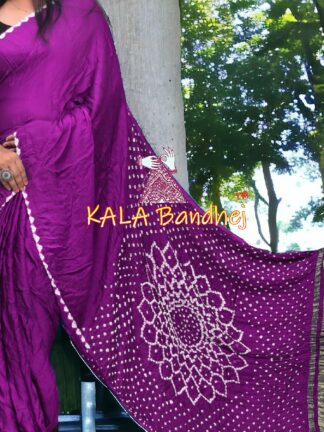 Magenta Bandhani Saree Makdi Pure Modal Silk