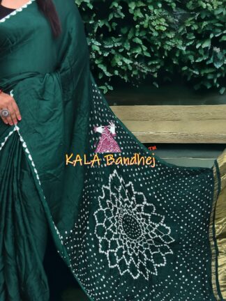 Green Bandhani Saree Makdi Pure Modal Silk