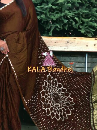 Choco Brick Bandhani Saree Makdi Pure Modal Silk
