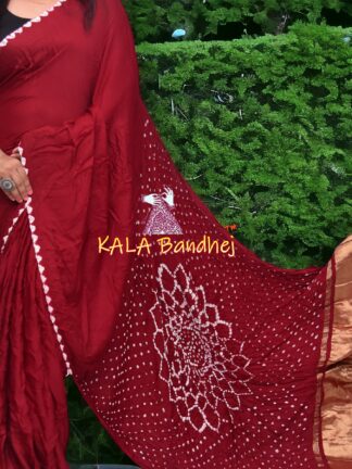 Maroon Bandhani Saree Makdi Pure Modal Silk