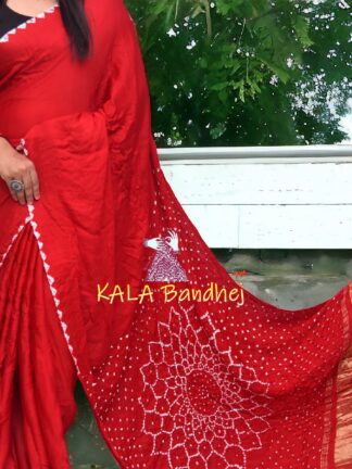 Red Bandhani Saree Makdi Pure Modal Silk