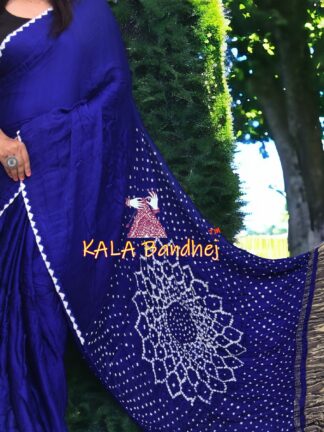 Blue Bandhani Saree Makdi Pure Modal Silk