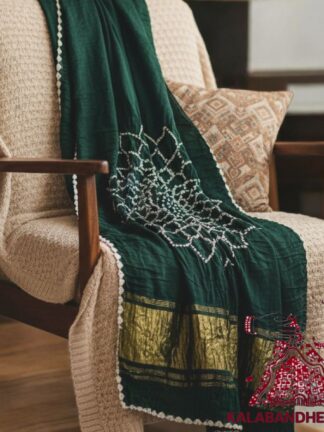 Green Bandhani Saree Makdi Pure Modal Silk