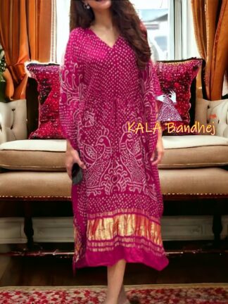 Rani Bandhani Morlo Kaftan Designer Pure Gaji Silk