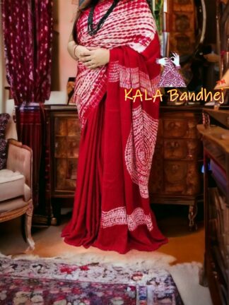 Red Shibori Saree Pure Modal Silk Leheriya