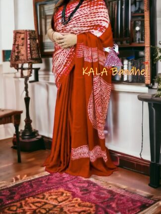 Dark Rust Shibori Saree Pure Modal Silk Leheriya