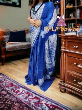 Royal Blue Shibori Saree Pure Modal Silk Leheriya