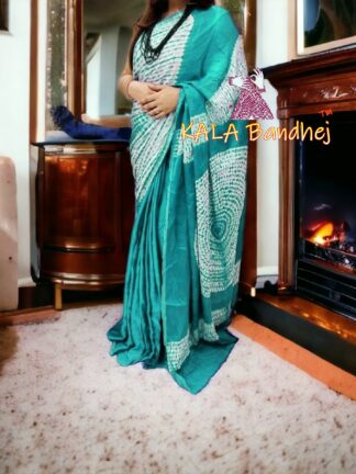 Aqua Rama Shibori Saree Pure Modal Silk Leheriya