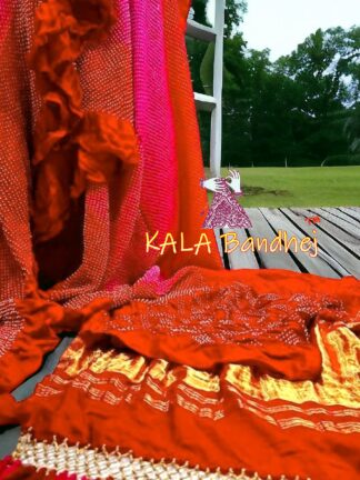 Orange Pink Bandhani Bhrti Saree Pure Gaji Silk