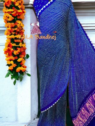 Blue Bandhani Bhrti Saree Pure Gaji Silk