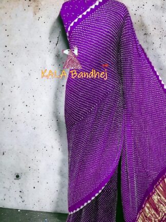 Brinjal Bandhani Bhrti Saree Pure Gaji Silk