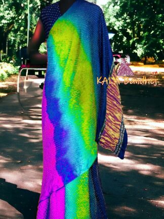 Blue Parrot Fuchsia Bandhani Bhrti Saree Pure Gaji Silk