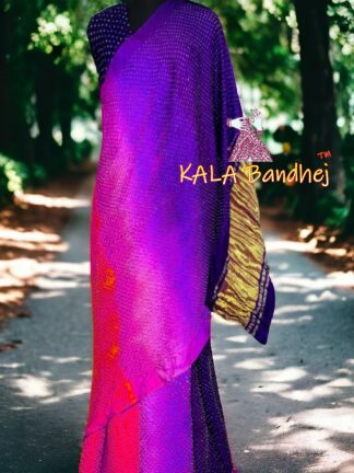 Purple Magenta Red Bandhani Bhrti Saree Pure Gaji Silk