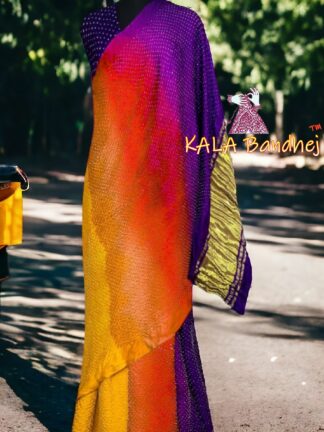 Brinjal Red Mustured Bandhani Bhrti Saree Pure Gaji Silk