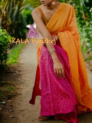 Pink Golden Bandhani Bhrti Saree Pure Gaji Silk